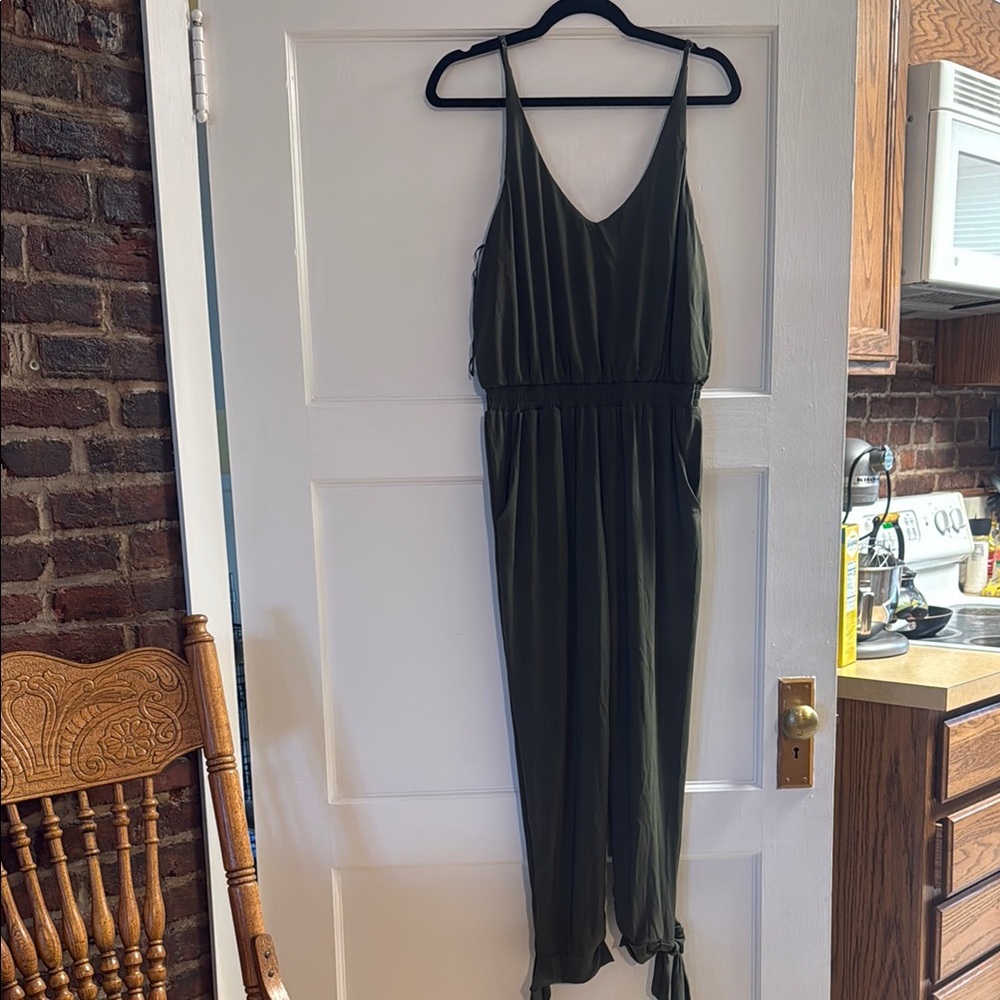Copper Key Dark Green V-Neck Jumpsuit